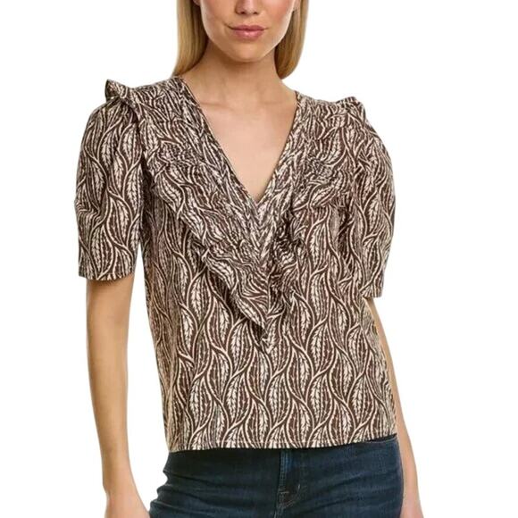 St. Roche Tops - ST. ROCHE Sabine Top NWT $225  Ruffled Double V Neck in Cold Brew Size 8